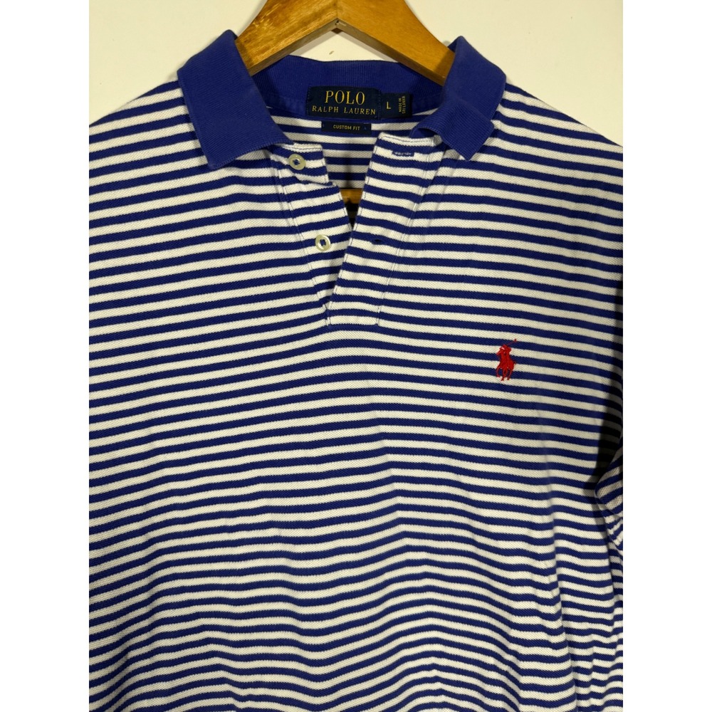 Polo Ralph Lauren Mens Custom Fit Striped Polo Shirt Blue White Large L